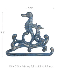 Life Easy Supply Mediterranean Style Cast Iron Seahorse Towel Holder Toilet Paper Rack Cloth Holder